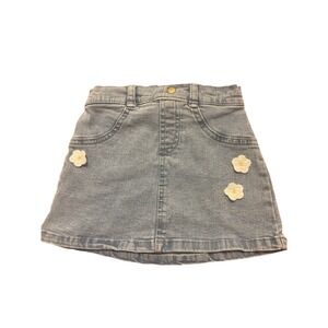 Little Lass Kids Denim Skirt 2T Elastic Waist‎ Applique Flower Boho Toddler Jean